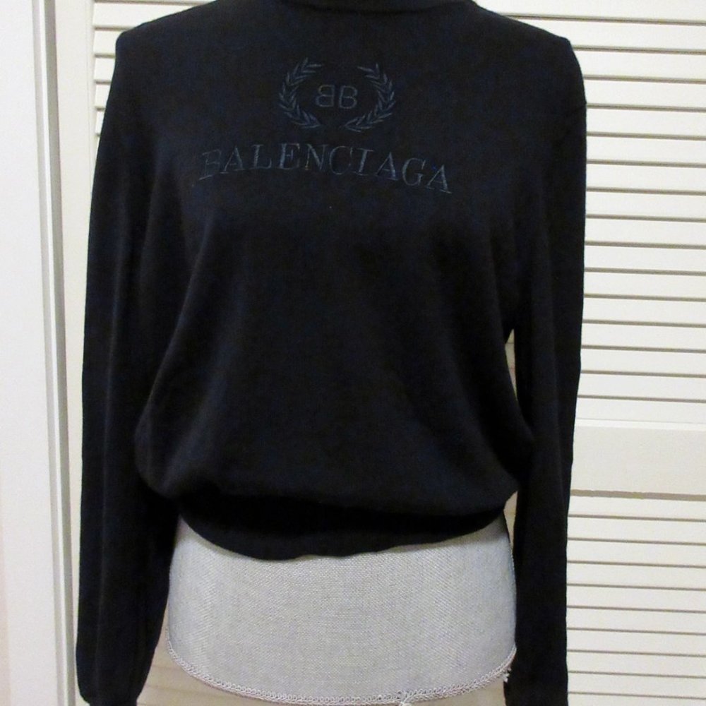 Balenciaga Logo Wool Sweater Navy blue